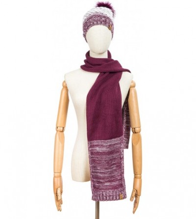 Skullies & Beanies Matching Knit Scarf and Beanie- Winter Thermal Set Slouchy Pom Ski Cap for Women - Knit Twist Wine - C518Z...