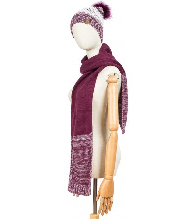 Skullies & Beanies Matching Knit Scarf and Beanie- Winter Thermal Set Slouchy Pom Ski Cap for Women - Knit Twist Wine - C518Z...