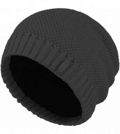 Skullies & Beanies Winter Slouch Baggy Knit Beanie Hat Fleece Lined Crochet Skull Ski Cap - Be-black - C512MAD7ZDO