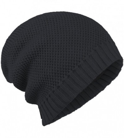 Skullies & Beanies Winter Slouch Baggy Knit Beanie Hat Fleece Lined Crochet Skull Ski Cap - Be-black - C512MAD7ZDO
