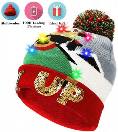 Skullies & Beanies Light Up Hat Beanie LED Ugly Xmas Party Beanie Cap Flashing Christmas Hat Knitted Cap for Women Kids - CA1...