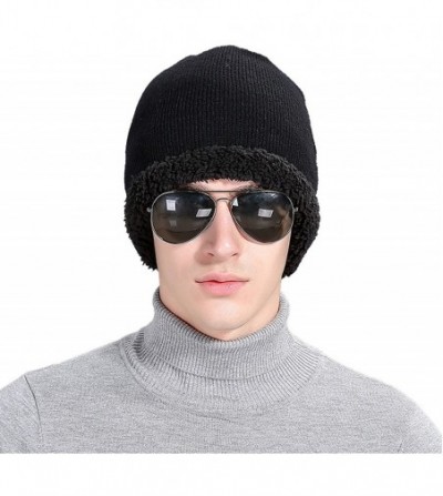 Skullies & Beanies Thick Twist Knit Beanie- Winter Warm Long Beanie Caps with Lining - Black - CF188O9GEWW