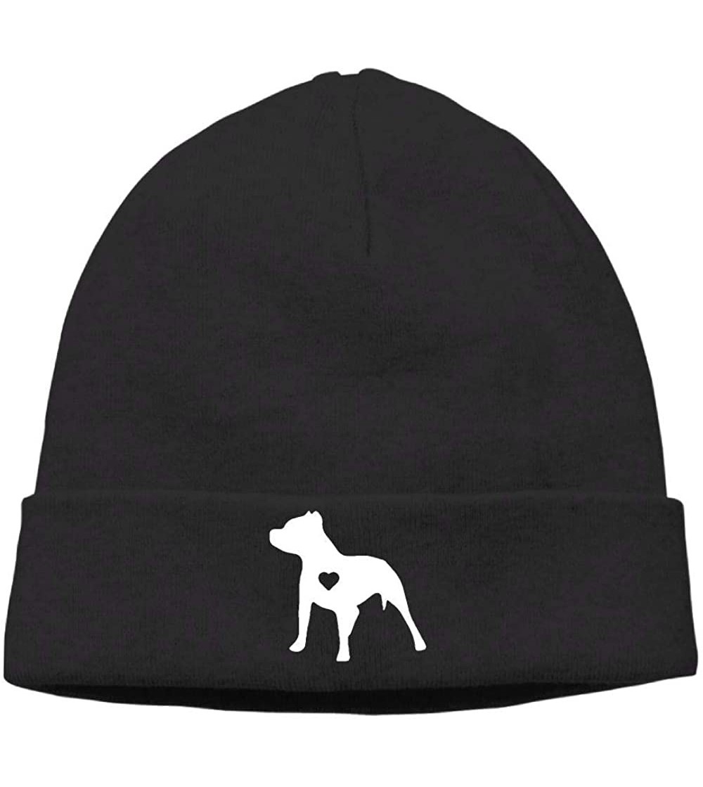 Skullies & Beanies Casual Knitting Hat for Unisex- Love Pitbull Ski Cap - Black - CT18K5ACS5S