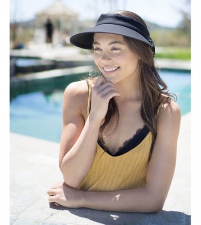 Visors Women's SPF 50+ UV Protection Wide Brim Beach Sun Visor Hat - Black - CZ12J70S3H7