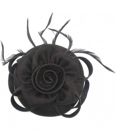 Berets Womens Fascinator Hat Sinamay Pillbox Flower Feather Tea Party Derby Wedding Headwear - Black - C618NOQ435N