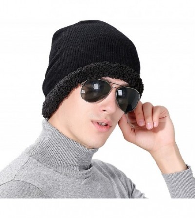 Skullies & Beanies Thick Twist Knit Beanie- Winter Warm Long Beanie Caps with Lining - Black - CF188O9GEWW