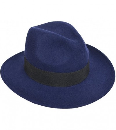 Fedoras Wool Felt Wide Brim Fedora Hats for Women Men - Blue - C718KKC50SR