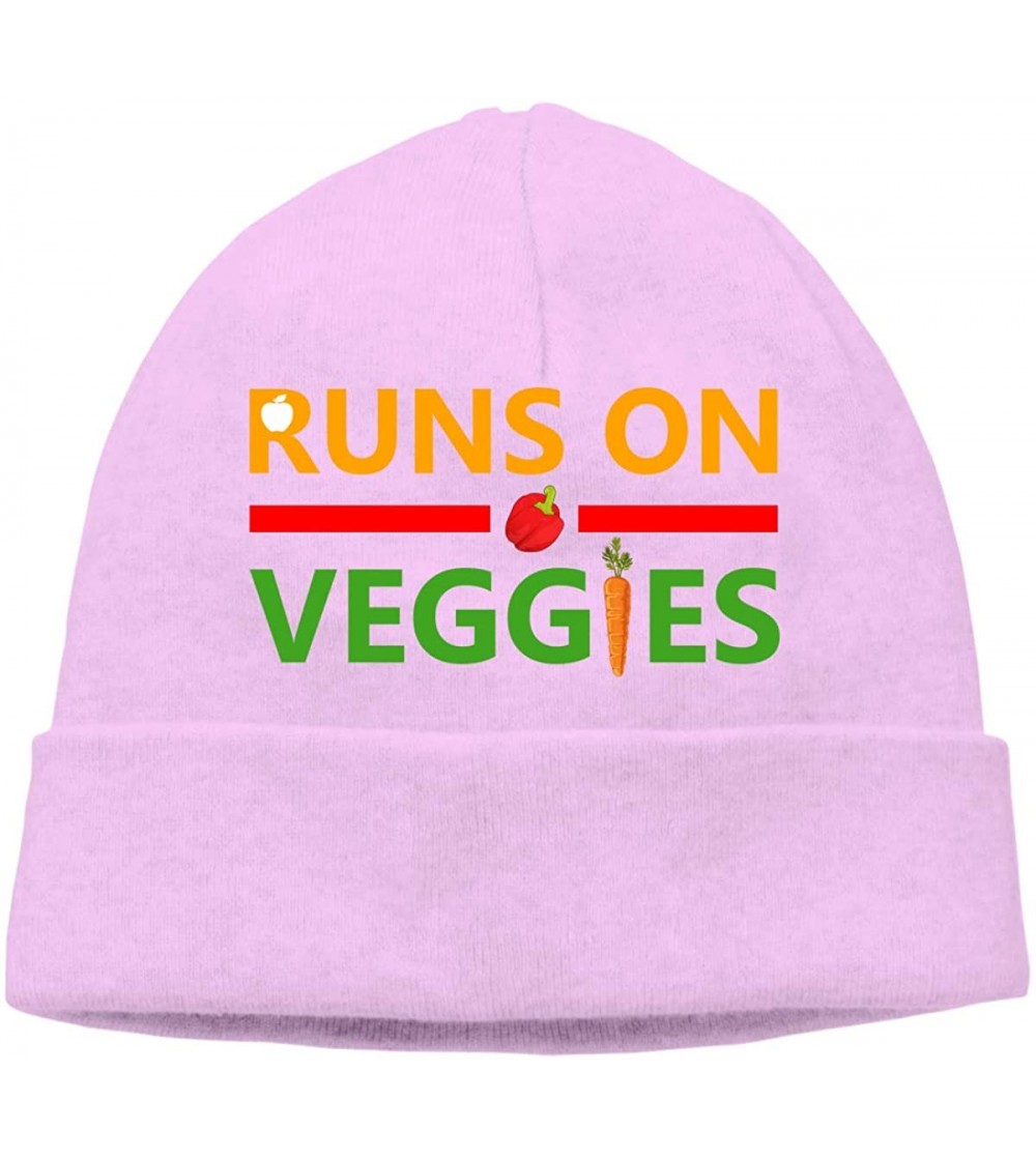 Skullies & Beanies Beanie Hat Runs On Veggies Warm Skull Caps for Men and Women - Pink - C118KXITT60