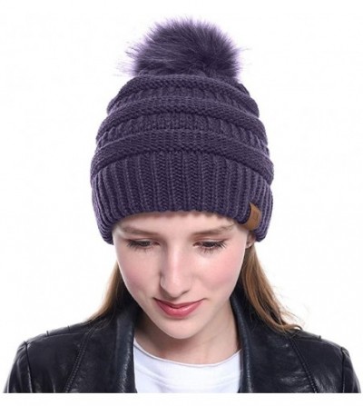 Skullies & Beanies Knit Winter Beanie - Cuff Wool Ribbed Hat - Fisherman Skull Knitted Stocking Cap - Purple - C118YM3SEQ4