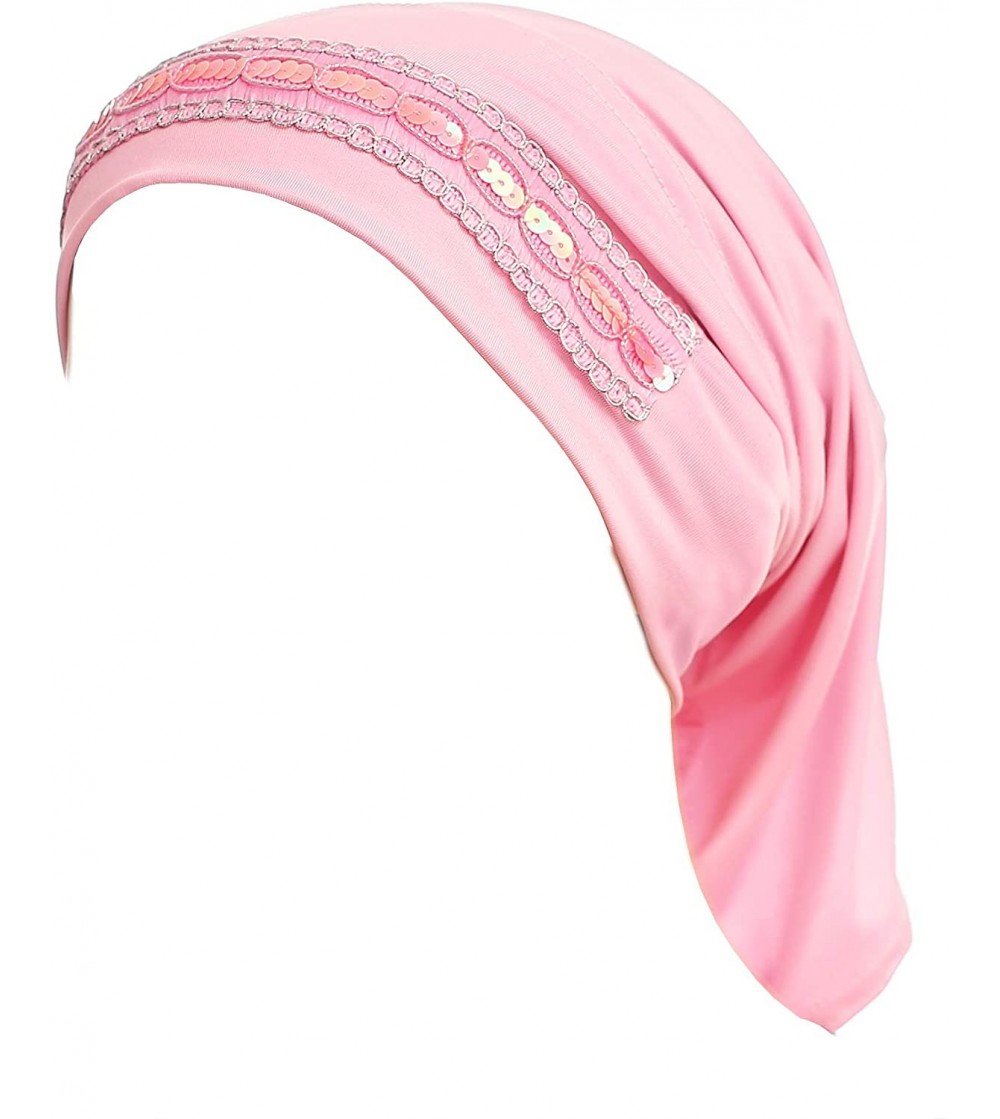 Skullies & Beanies Tube Hijab Under Scarf Fashion Chemo Caps - Pink - CS18QIWT605
