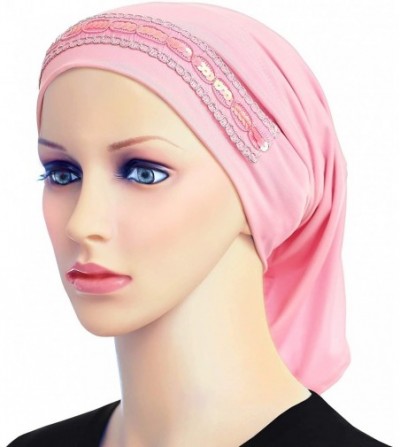 Skullies & Beanies Tube Hijab Under Scarf Fashion Chemo Caps - Pink - CS18QIWT605