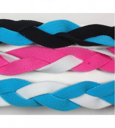 Headbands 3 PACK! Braided Mini NON SLIP Sports Headband (Black Light Blue-Pink White-Light Blue White) - CE12MYYXVVC