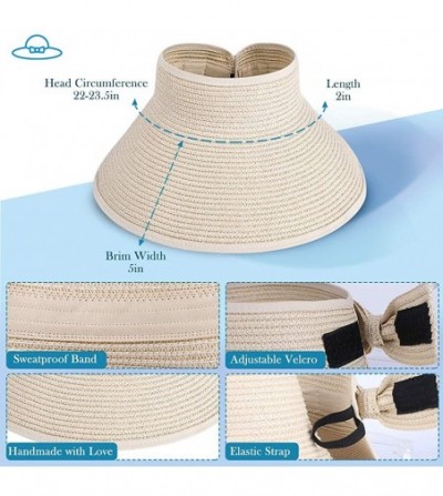 Sun Hats Straw Hats for Women- Foldable Sun Hat UPF 50+ Wide Brim Beach Hat - Beige - CR18U57ITRD