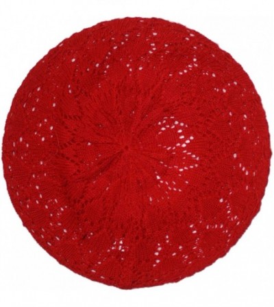 Berets Lightweight Knit Slouchy Beret - Red Knit - C418GTCM5OL