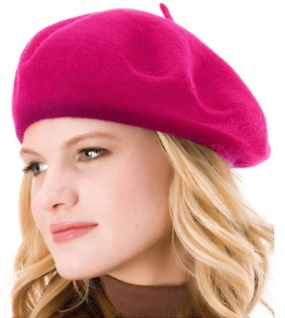 Berets French Beret - Wool Solid Color Womens Beanie Cap Hat - Rose Red - C212FMUX71D