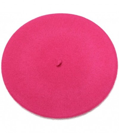 Berets French Beret - Wool Solid Color Womens Beanie Cap Hat - Rose Red - C212FMUX71D