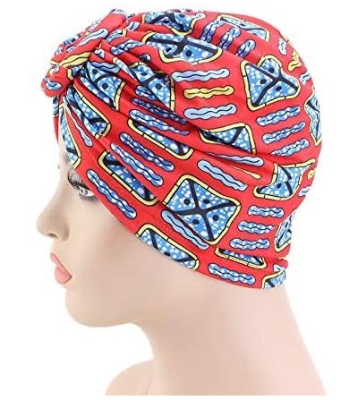 Skullies & Beanies Women Pleated Twist Turban African Printing India Chemo Cap Hairwrap Headwear - Women Bow Red Turben - CA1...