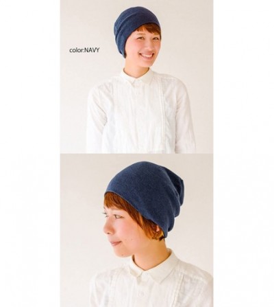 Skullies & Beanies Mens Organic Cotton Beanie - Womens Slouchy Knit Hat Made in Japan - Navy - C51959G9UX9