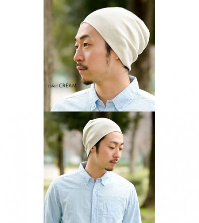 Skullies & Beanies Mens Organic Cotton Beanie - Womens Slouchy Knit Hat Made in Japan - Navy - C51959G9UX9