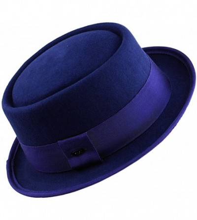 Fedoras Women's Wool Felt Solid Color Band Accent Classic Porkpie Hat - Royal Blue - C911UH9F7Q3