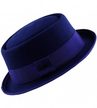 Fedoras Women's Wool Felt Solid Color Band Accent Classic Porkpie Hat - Royal Blue - C911UH9F7Q3