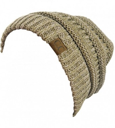 Skullies & Beanies Unisex Multicolor Warm Cable Knit Thick Beanie Cap - Two Tone Taupe - CR1252HW6R7
