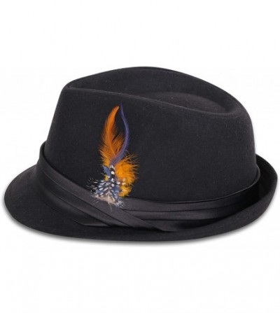 Fedoras Women Men Classic 1920s Manhattan Structured Trilby Fedora Hat - Black/Orange Fur - C318H080KKO