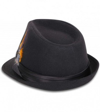 Fedoras Women Men Classic 1920s Manhattan Structured Trilby Fedora Hat - Black/Orange Fur - C318H080KKO