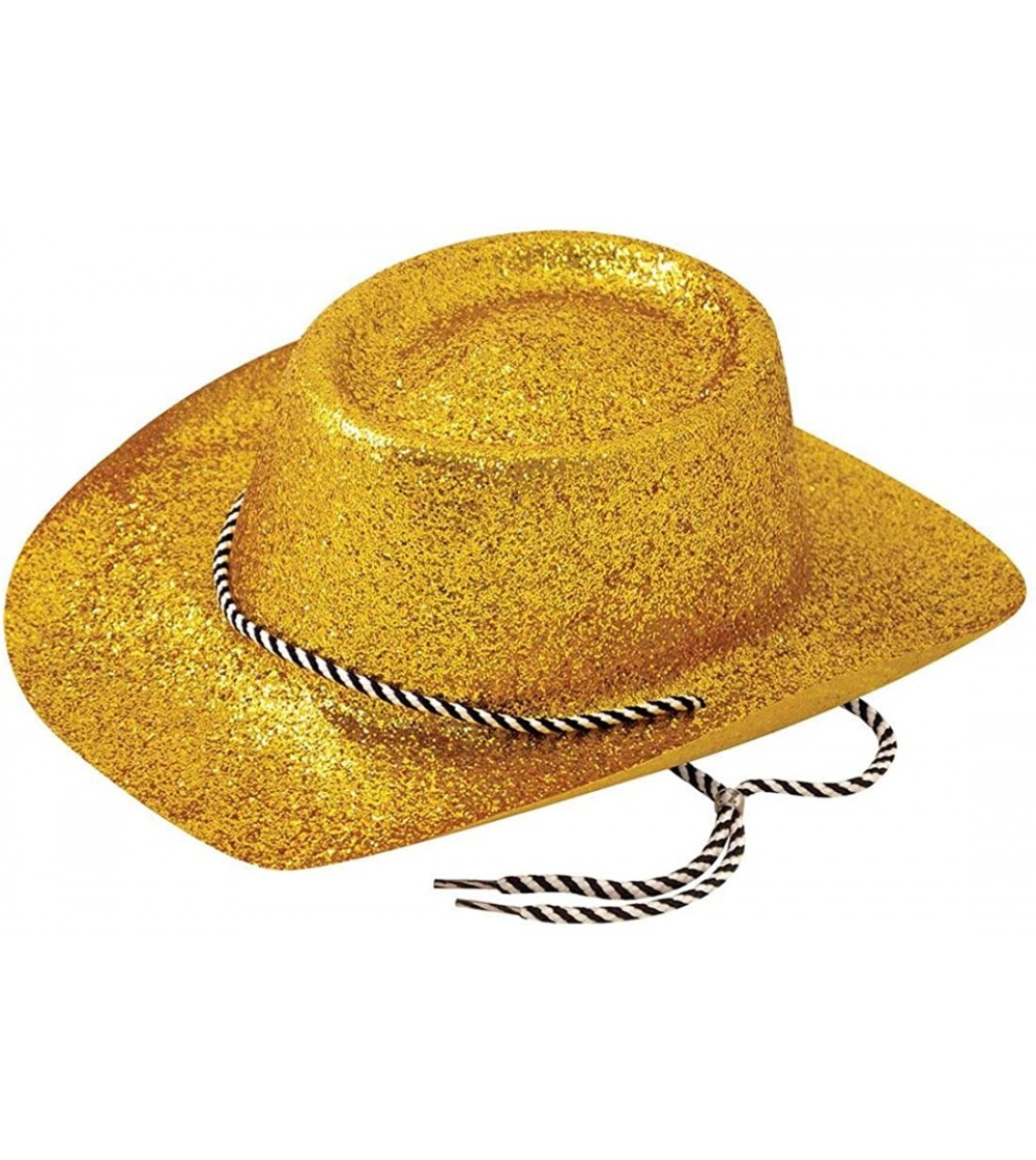 Cowboy Hats Mens Womens Glitter Cowboy Cowgirl with Cord Hat Adults Party Headwear Accessory One Size Fits Most - Gold - C818...
