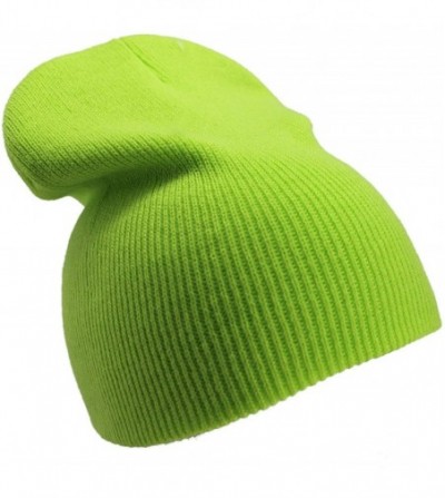 Skullies & Beanies Solid Color Short Winter Beanie Hat Knit Cap 12 Pack - Lime Green - CE18H6QHZ2W