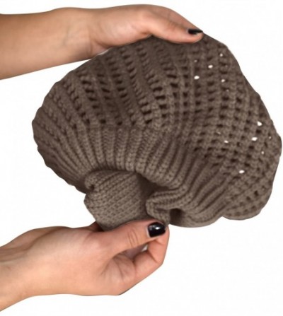 Skullies & Beanies Winter Warm Double Layer Crochet Knit Beret Beanie Slouchy Hat - Taupe - CE12N42WEG6