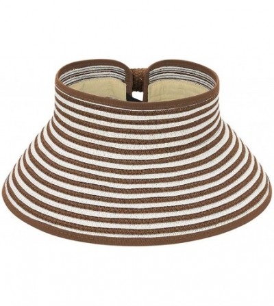 Sun Hats Sun Visors for Women Summer Beach Straw Hat Wide Brim Ponytail Sun Hat Visor Hat - Strip Coffee - C4198KHHD09