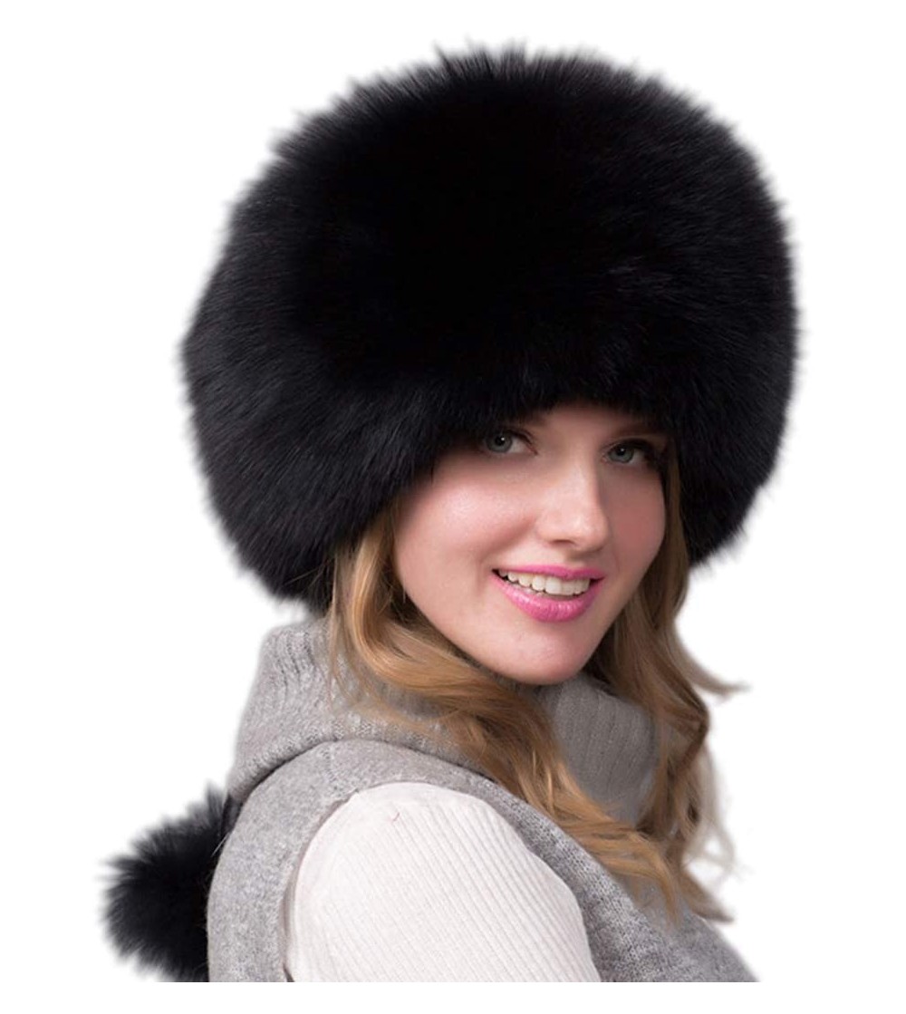 Cold Weather Headbands Women's Winter Warm Fox Fur Hat Cossack Russian Style Hat Caps with Stretch - Black - CH18M66OOIL