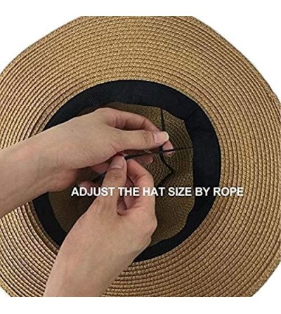 Sun Hats Women Wide Brim Fedora Beach Sun Hat Summer UPF50+ - Brown - CP12O7SYOD4