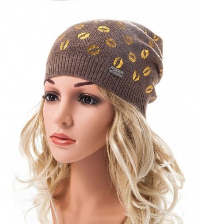 Skullies & Beanies Womens Beanie Printed Slouchy Wool - Beany for Women Knit Hats Caps Soft Warm - Coffee - C6187R5E6UX