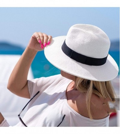 Sun Hats Women Wide Brim Fedora Beach Sun Hat Summer UPF50+ - Brown - CP12O7SYOD4