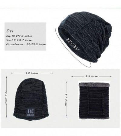 Skullies & Beanies 3 in 1 Winter Beanie Hat Scarf and Gloves Set Warm Knit Hat Thick Fleece Lined for Men Women - Nc Black - ...