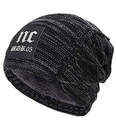 Skullies & Beanies 3 in 1 Winter Beanie Hat Scarf and Gloves Set Warm Knit Hat Thick Fleece Lined for Men Women - Nc Black - ...