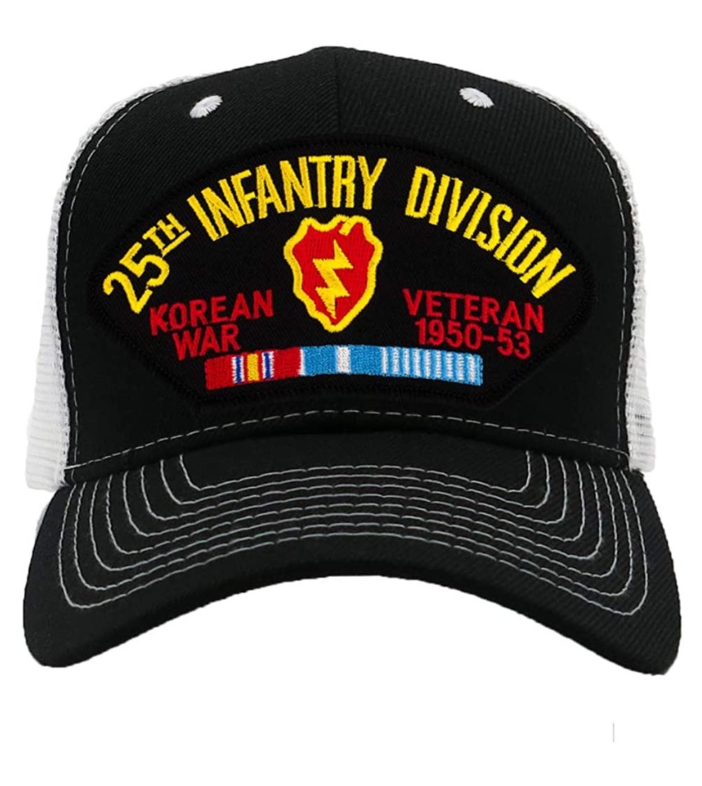 Baseball Caps 25th Infantry Division - Korea Hat/Ballcap Adjustable One Size Fits Most - Mesh-back Black & White - C518OOWOKDK