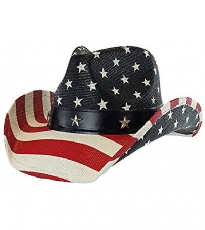 Cowboy Hats Men's Vintage Tea-Stained USA American Flag Cowboy Hat w/ Western Shape-It Brim - Premium Stars & Stripes - C3184...