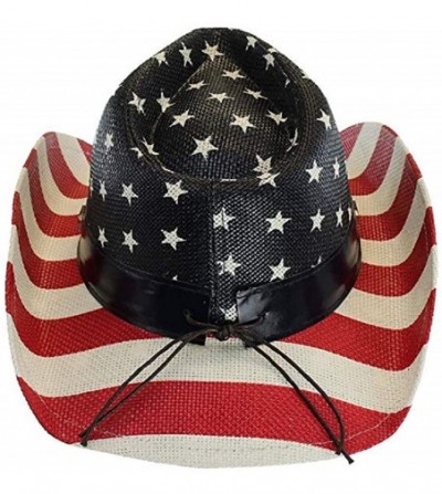 Cowboy Hats Men's Vintage Tea-Stained USA American Flag Cowboy Hat w/ Western Shape-It Brim - Premium Stars & Stripes - C3184...