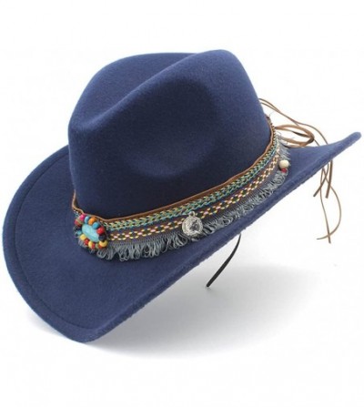 Balaclavas Women's Western Cowboy Hat for Lady Tassel Felt Cowgirl Sombrero Caps - Dark Blue - C218M694A2E
