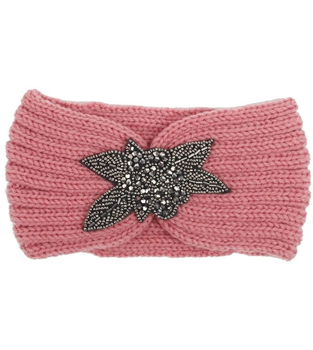 Headbands Bohemia Headband- Women Diamond Knitting Handmade Keep Warm Hairband - Pink@ - CG18KMQXI9Z