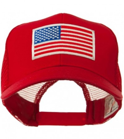 Baseball Caps 6 Panel Mesh American Flag White Patch Cap - Red - CC11E8U894T