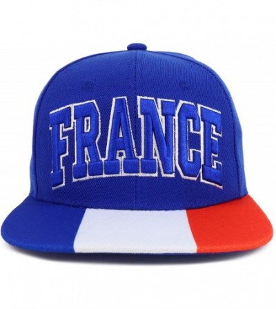 Baseball Caps Country Name 3D Embroidery Flag Print Flatbill Snapback Cap - France Royal - C018W40E8YC