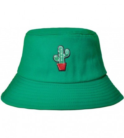 Bucket Hats Unisex Fashion Embroidered Bucket Hat Summer Fisherman Cap for Men Women - Cactus Green - CU18WD0CGZI