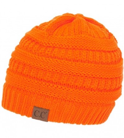 Skullies & Beanies Knit Soft Stretch Beanie Cap - Neon Orange - CV12OCG53QM
