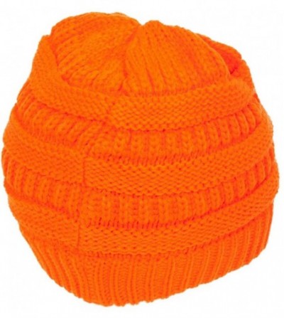 Skullies & Beanies Knit Soft Stretch Beanie Cap - Neon Orange - CV12OCG53QM