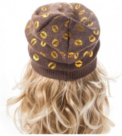Skullies & Beanies Womens Beanie Printed Slouchy Wool - Beany for Women Knit Hats Caps Soft Warm - Coffee - C6187R5E6UX