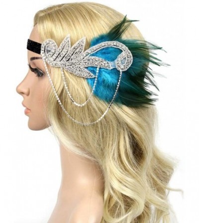 Headbands 1920s Flapper Vintage Feather Gatsby Crystal Headpiece - Blue - CM18H8740Q3